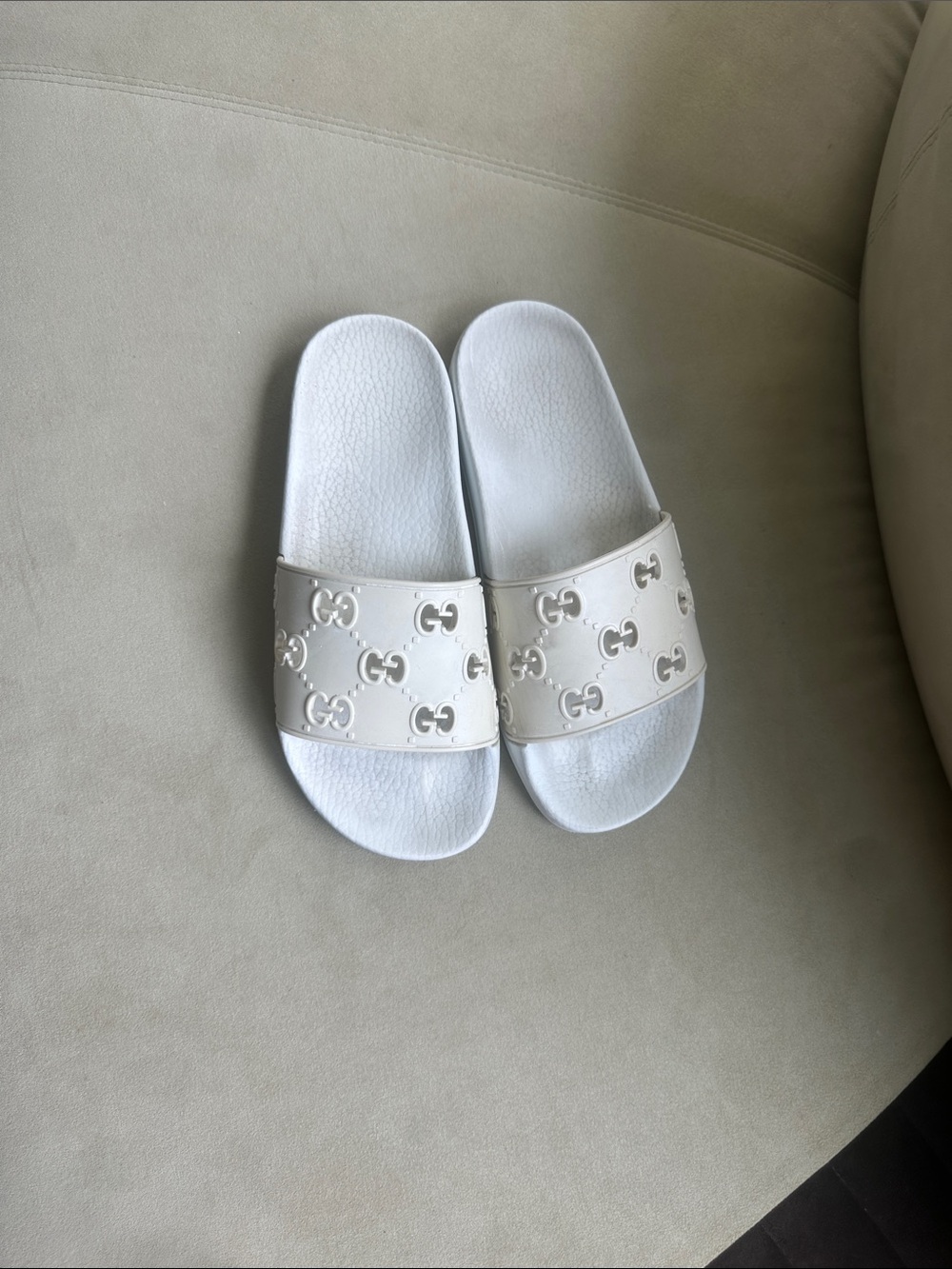 Gucci White Embossed GG Slide Sandals for Women